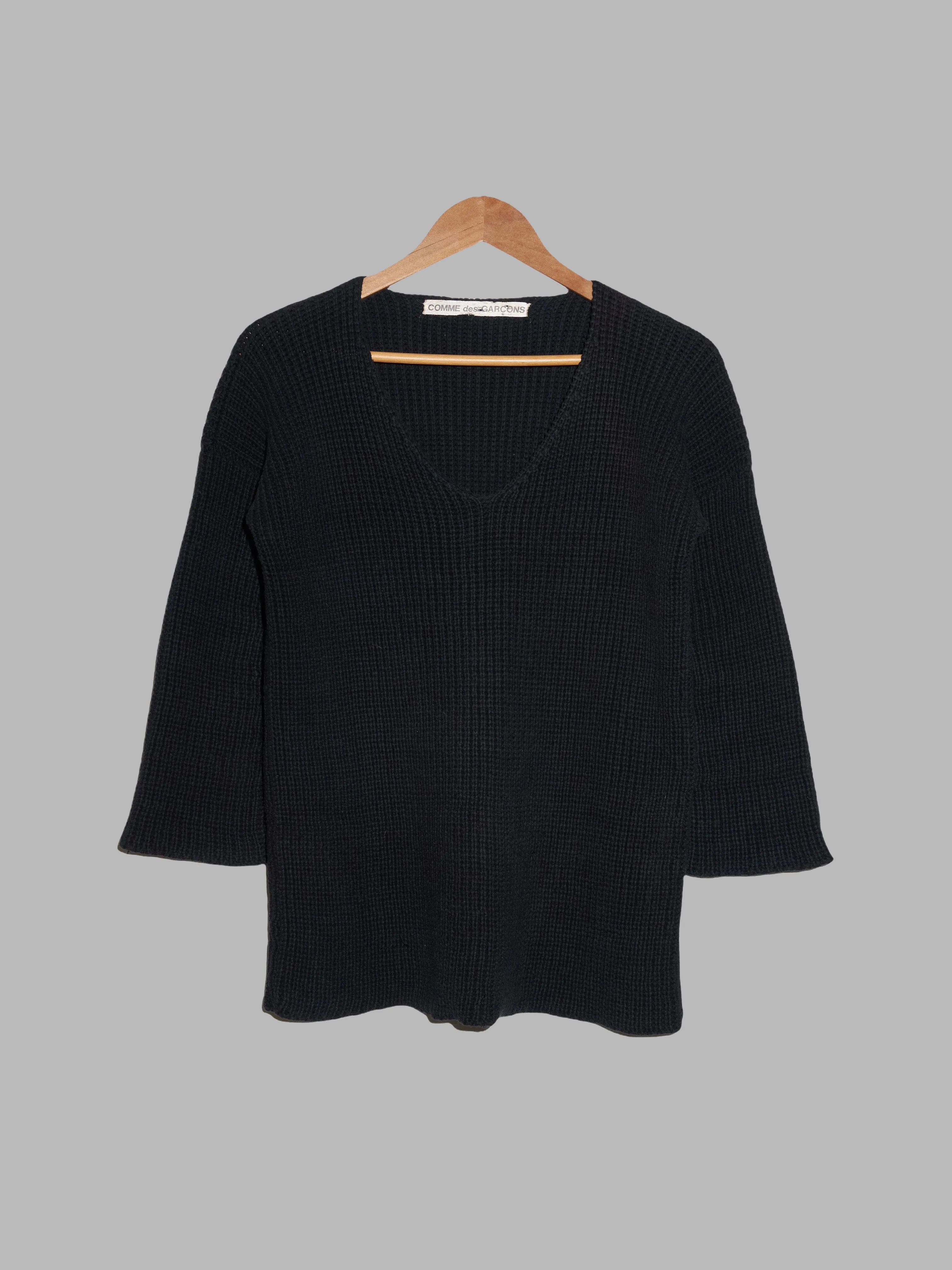 Comme des Garcons early 1980s black heavy cotton rib half sleeve v neck jumper