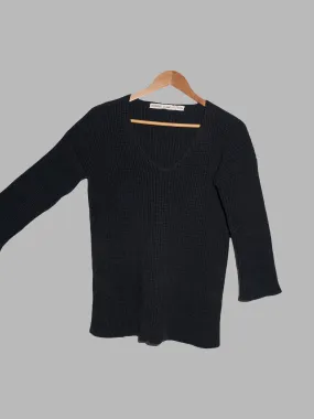 Comme des Garcons early 1980s black heavy cotton rib half sleeve v neck jumper