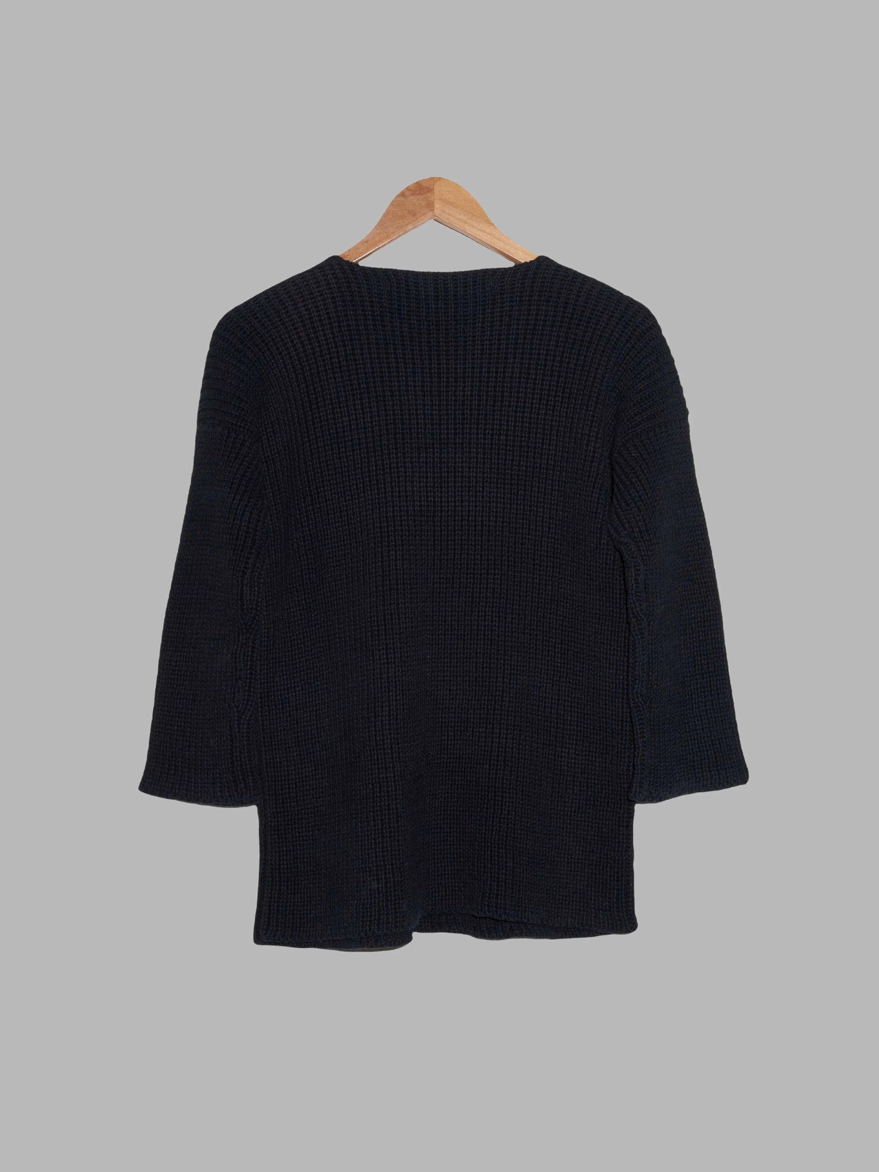 Comme des Garcons early 1980s black heavy cotton rib half sleeve v neck jumper