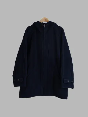 Comme des Garcons Homme 1993 dark navy wool melton hooded parka coat - M