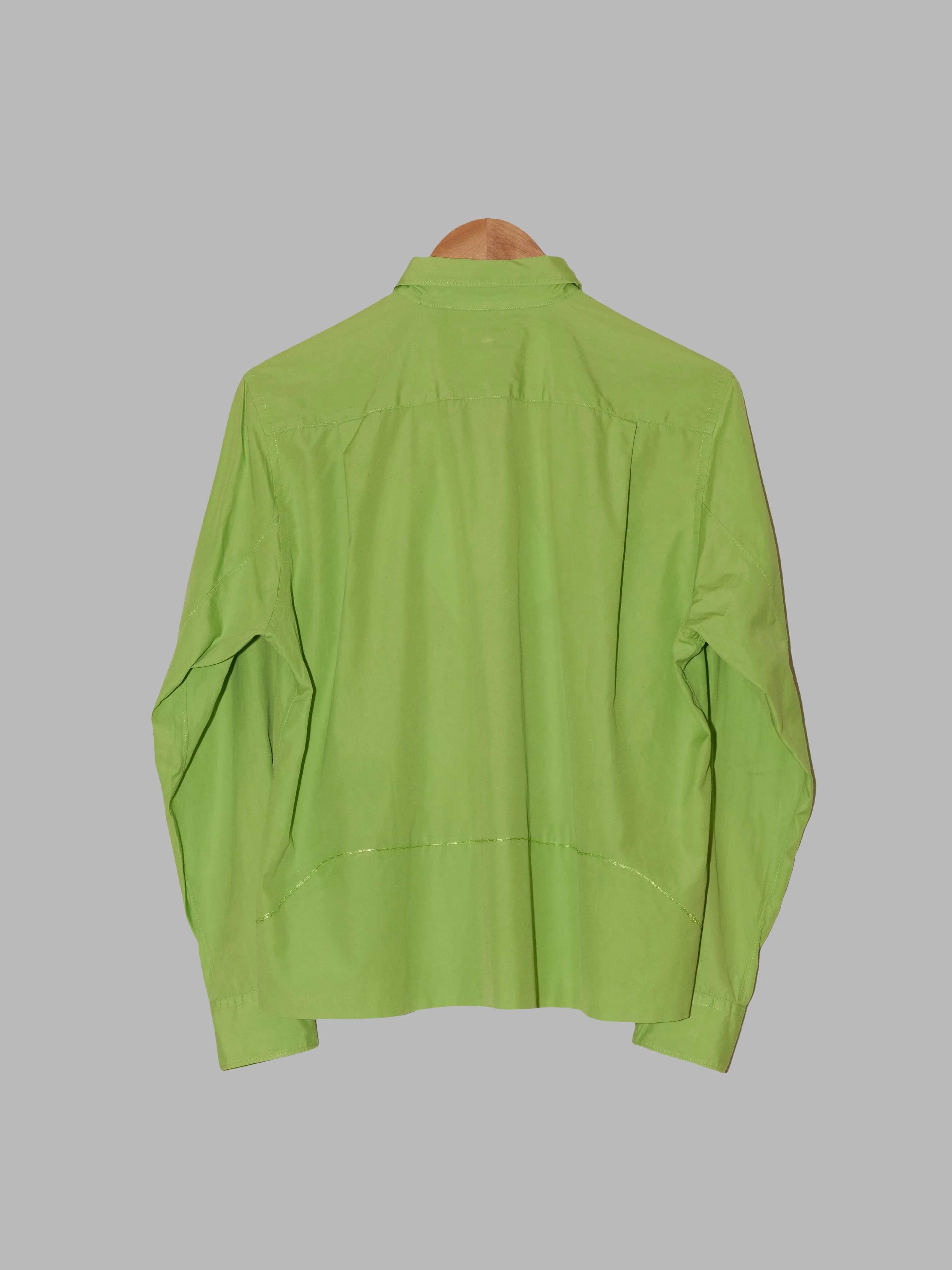 Comme des Garcons Homme Plus 1990s green cotton shirt with folded and embroidered hem