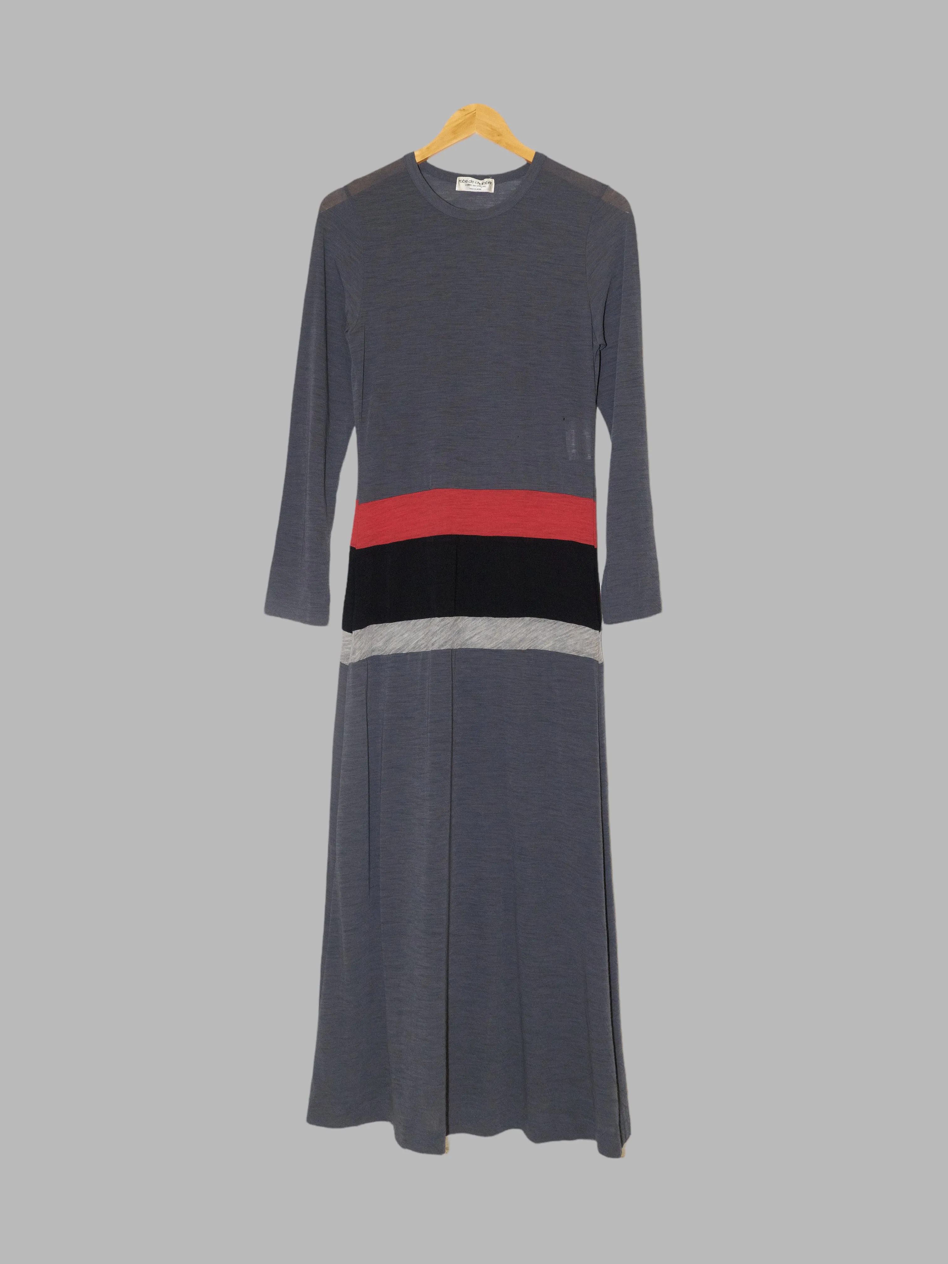 Comme des Garcons SS1996 grey wool jersey maxi dress with contrast panels