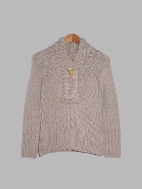 Cosmic Wonder 1990s-2000s beige wool shawl collar jumper with big plastic button