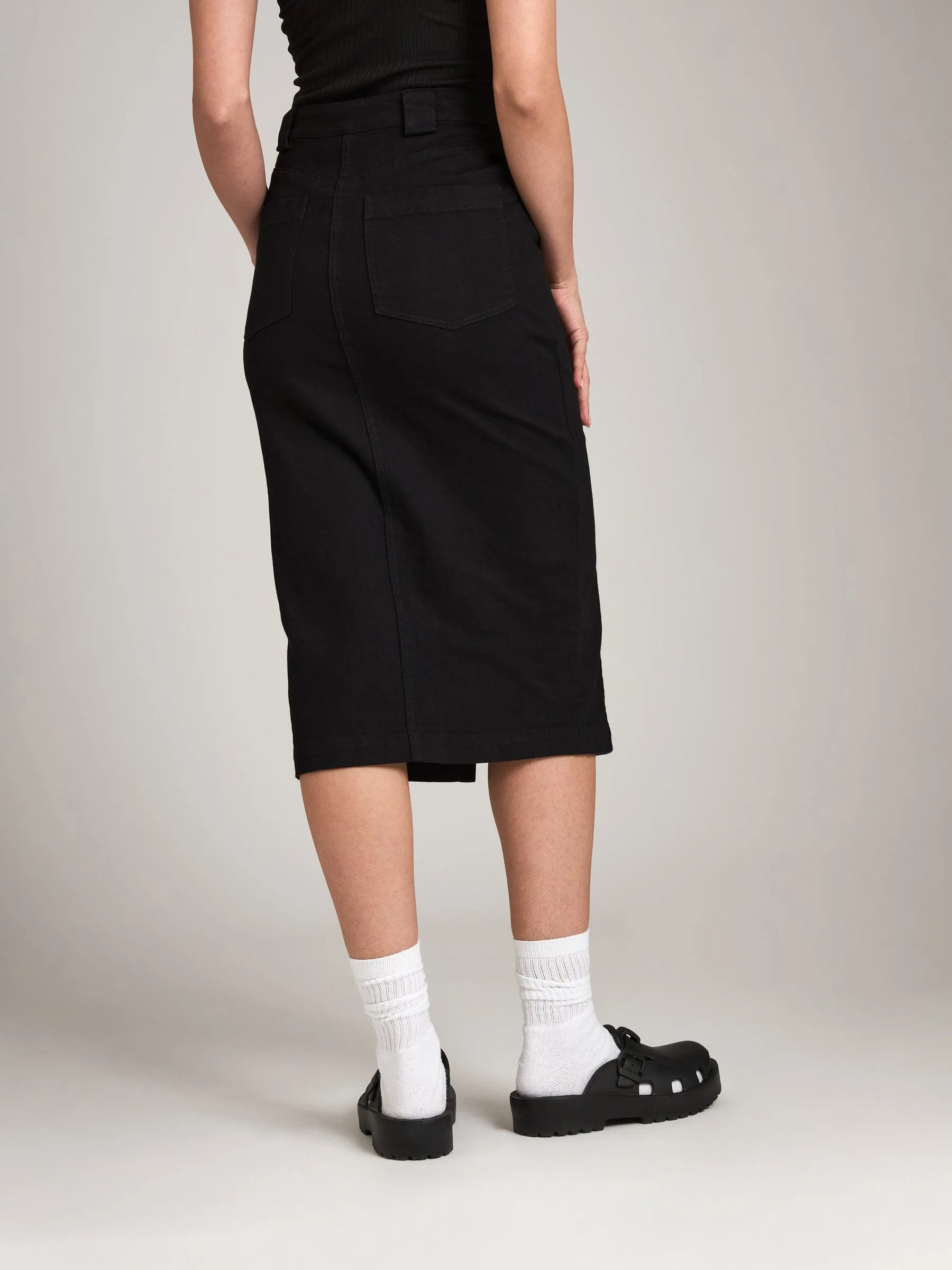 Cotton Twill Ira Pencil Midi Skirt