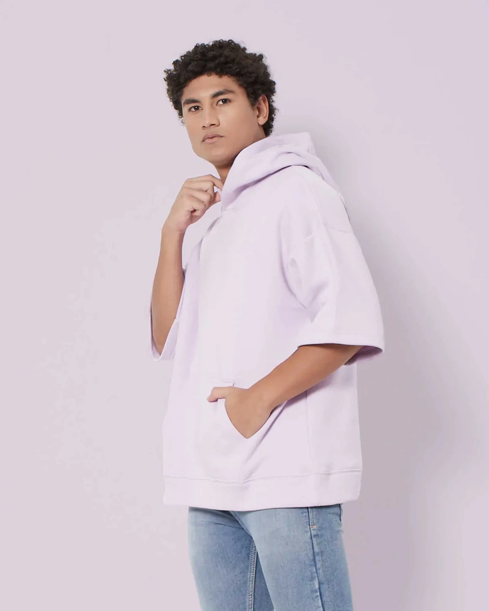 Crop Sleeves Oversized Hoodie: Lilac