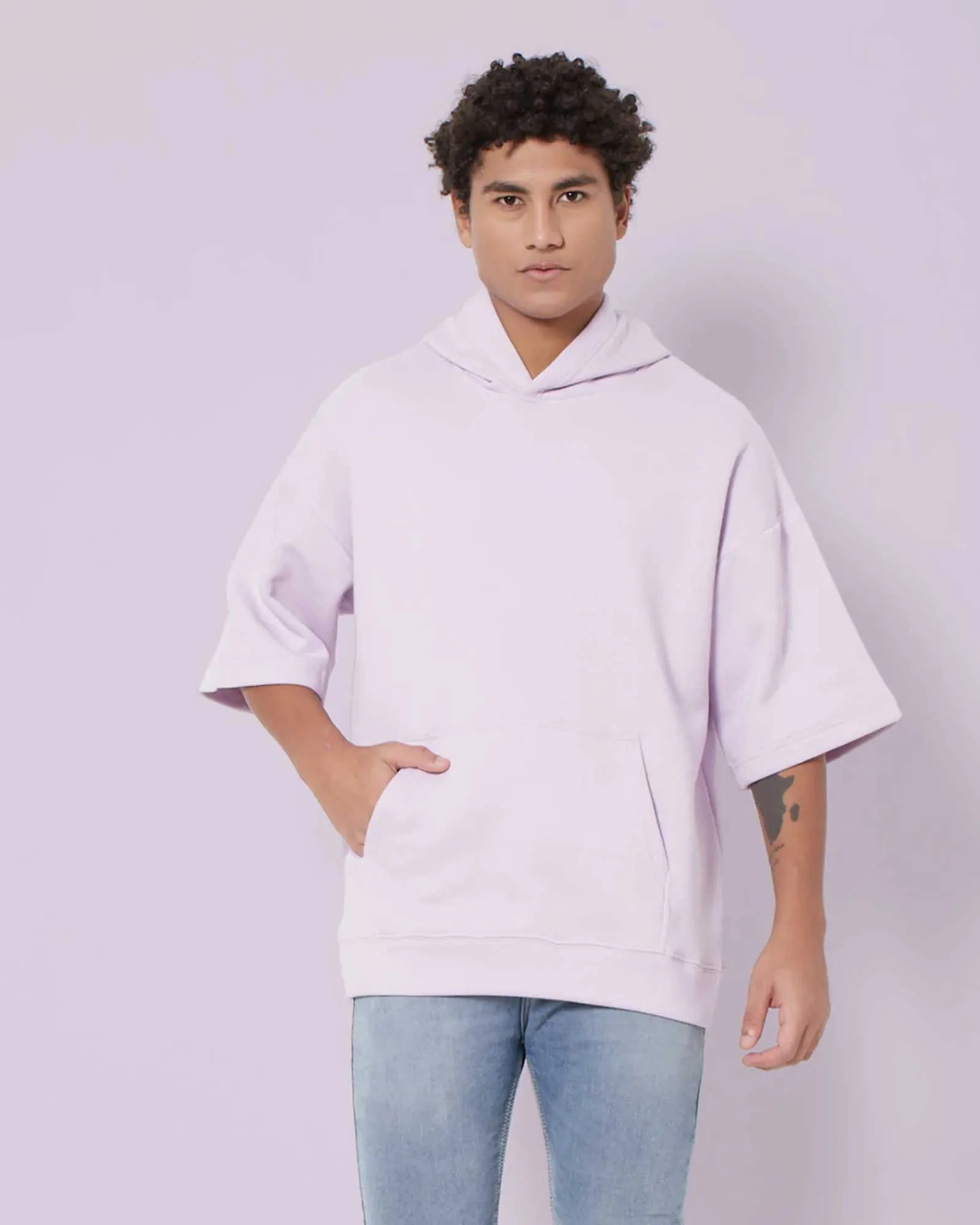 Crop Sleeves Oversized Hoodie: Lilac