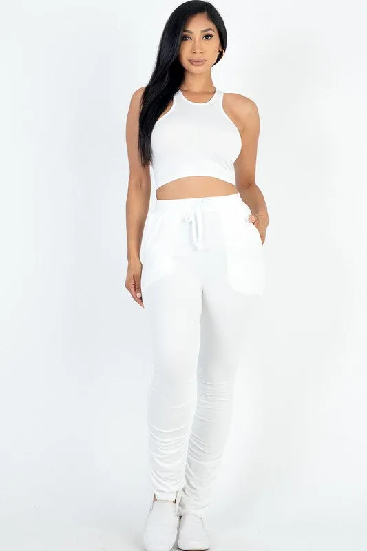 Crop Top & Ruched Drawstring Pants Set