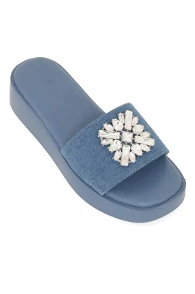 CRYSTAL CHIC SLIDES-BLUE