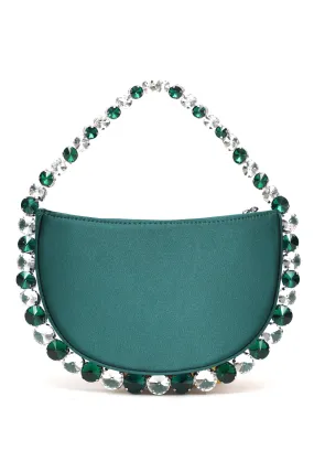 CRYSTAL EMBELLISHED CRESCENT BAG-GREEN