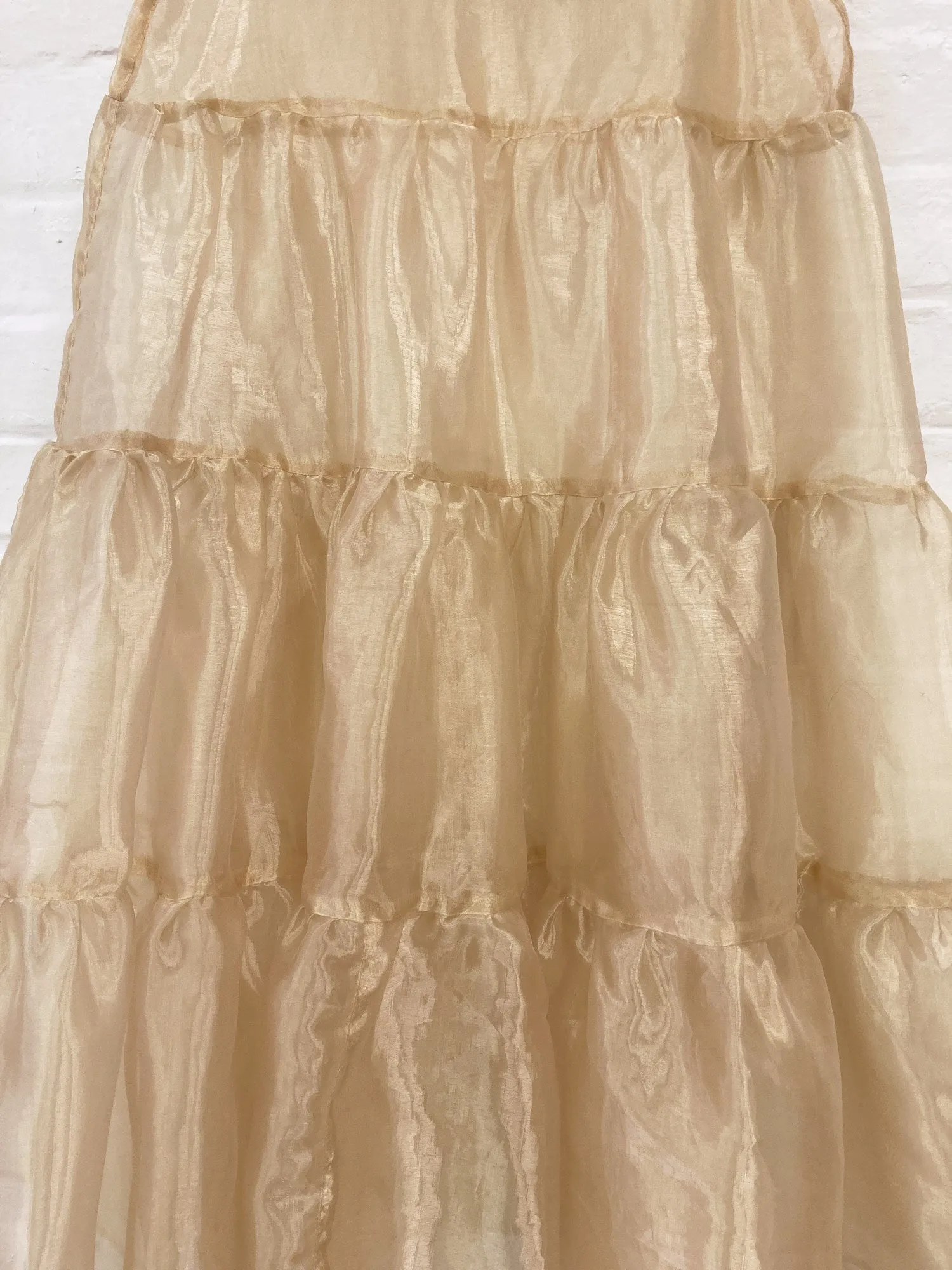 Dexter Wong 1990s gold polyester organza tiered see-through maxi skirt - S