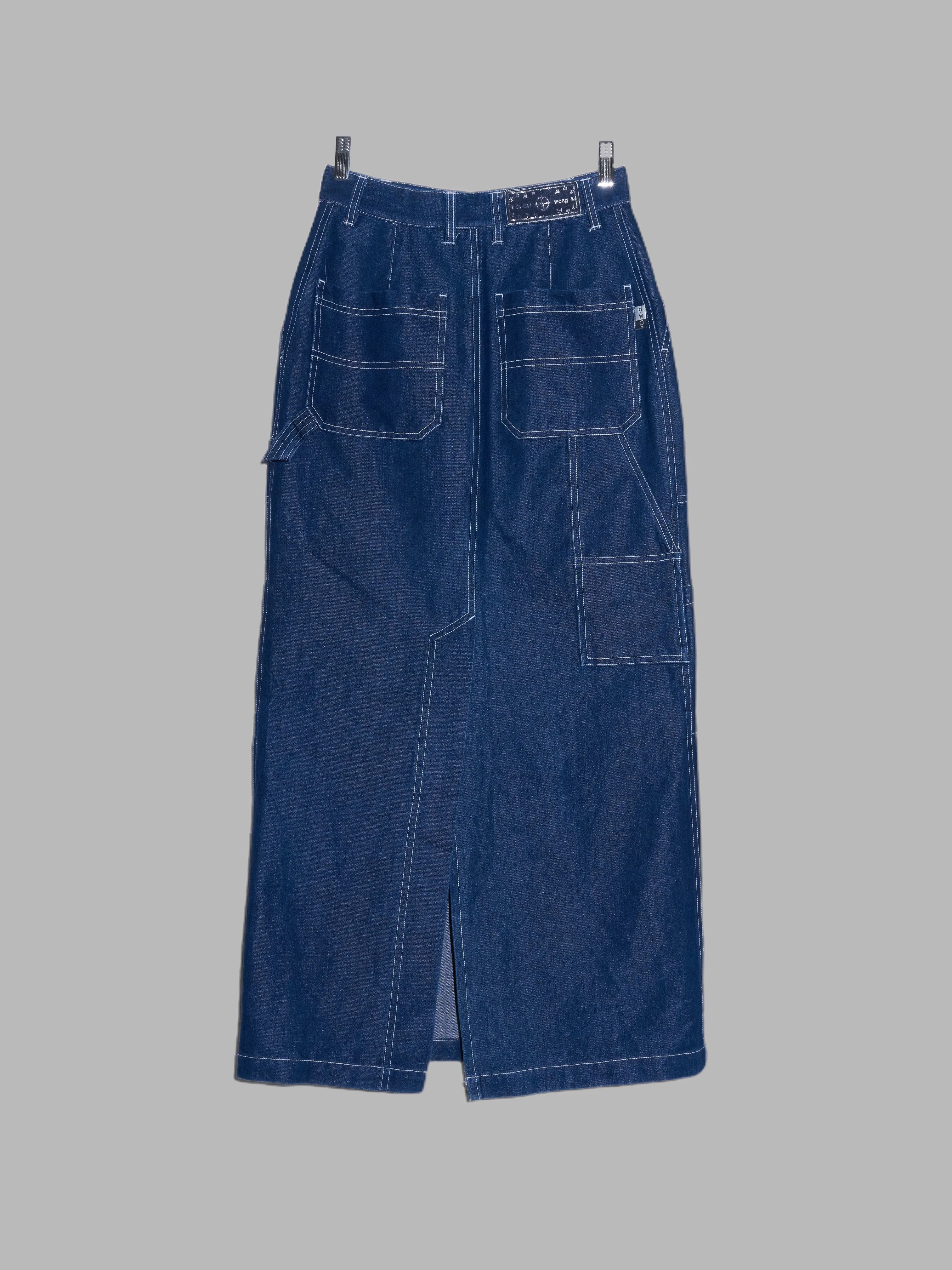 Dexter Wong 1990s topstitched indigo denim carpenter-style maxi skirt - S