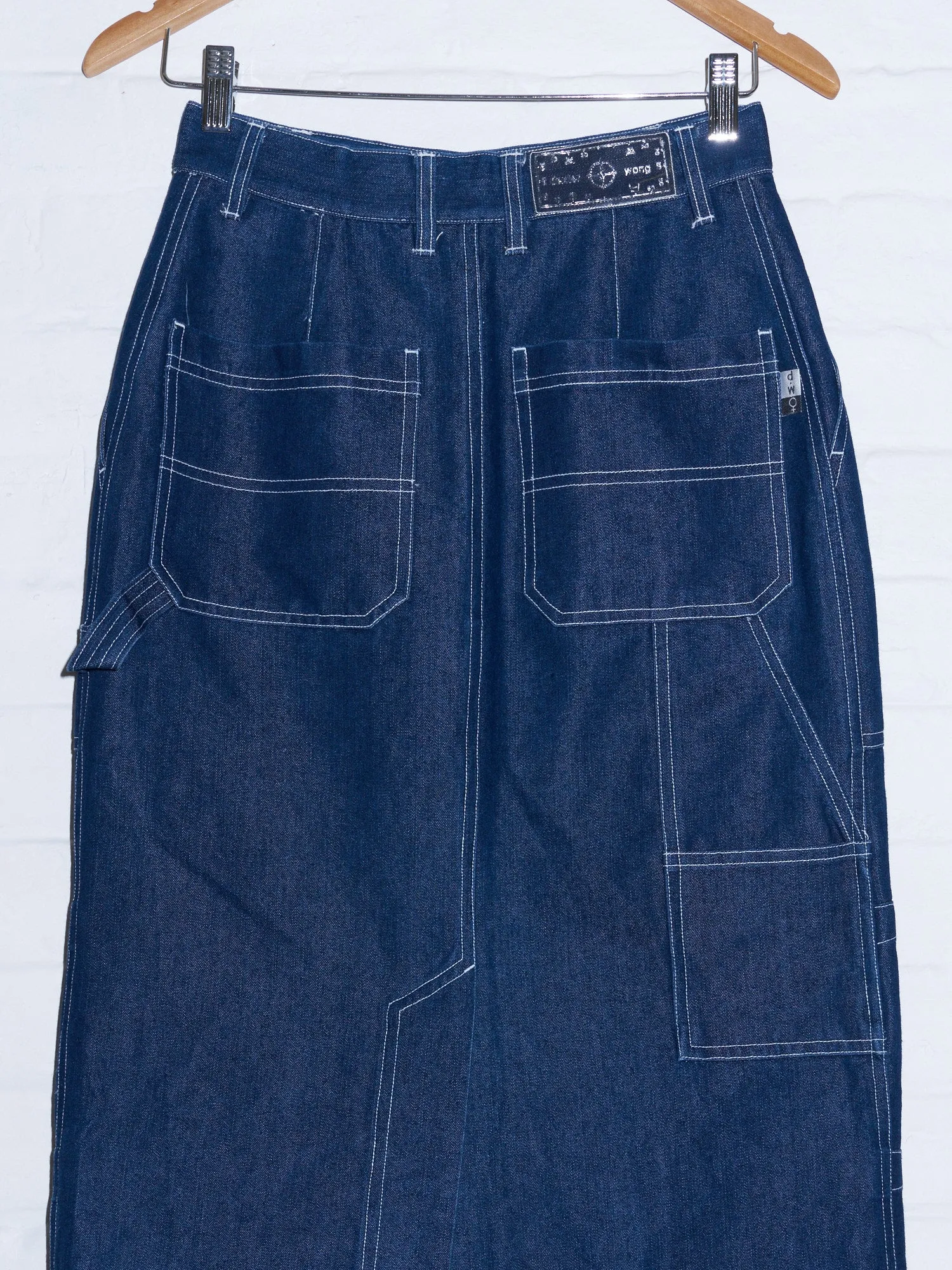 Dexter Wong 1990s topstitched indigo denim carpenter-style maxi skirt - S