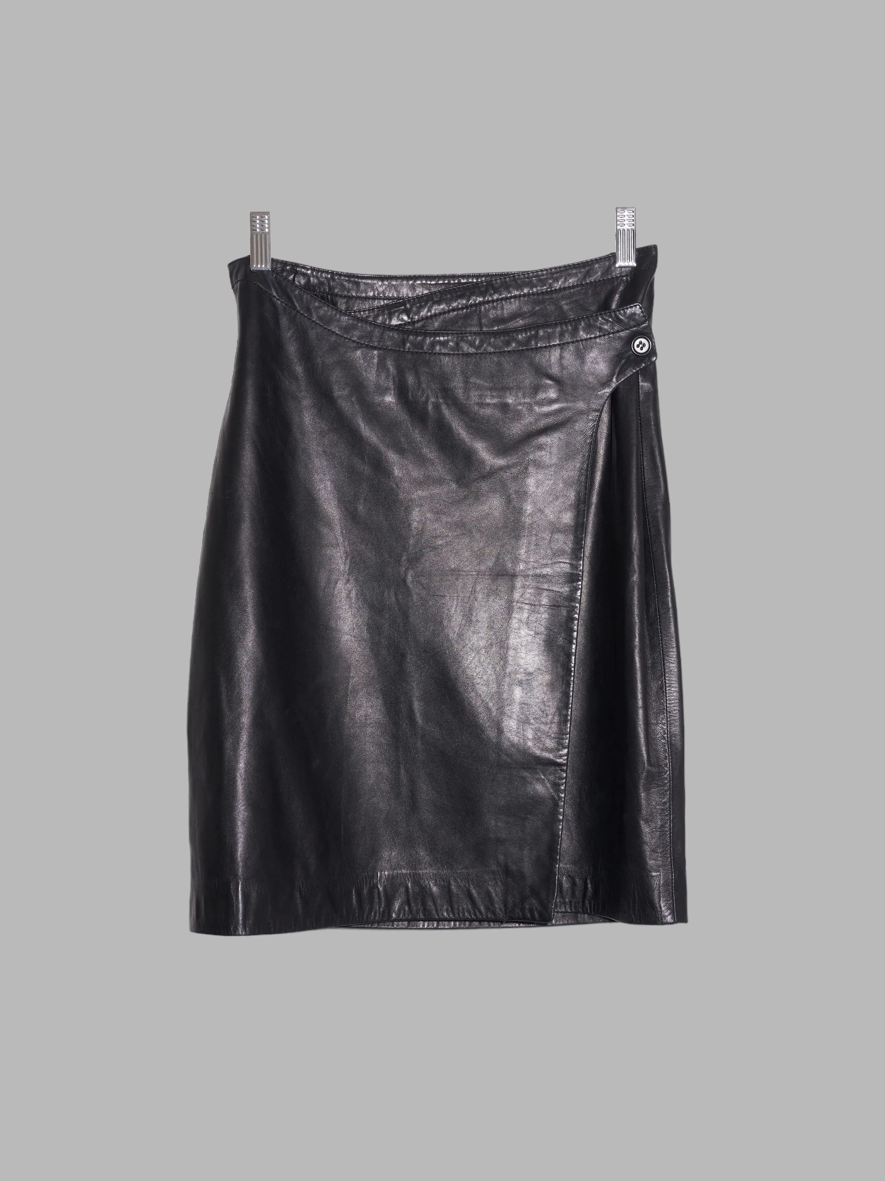 Dirk Bikkembergs 1990s 2000s black leather micro miniskirt - size 46