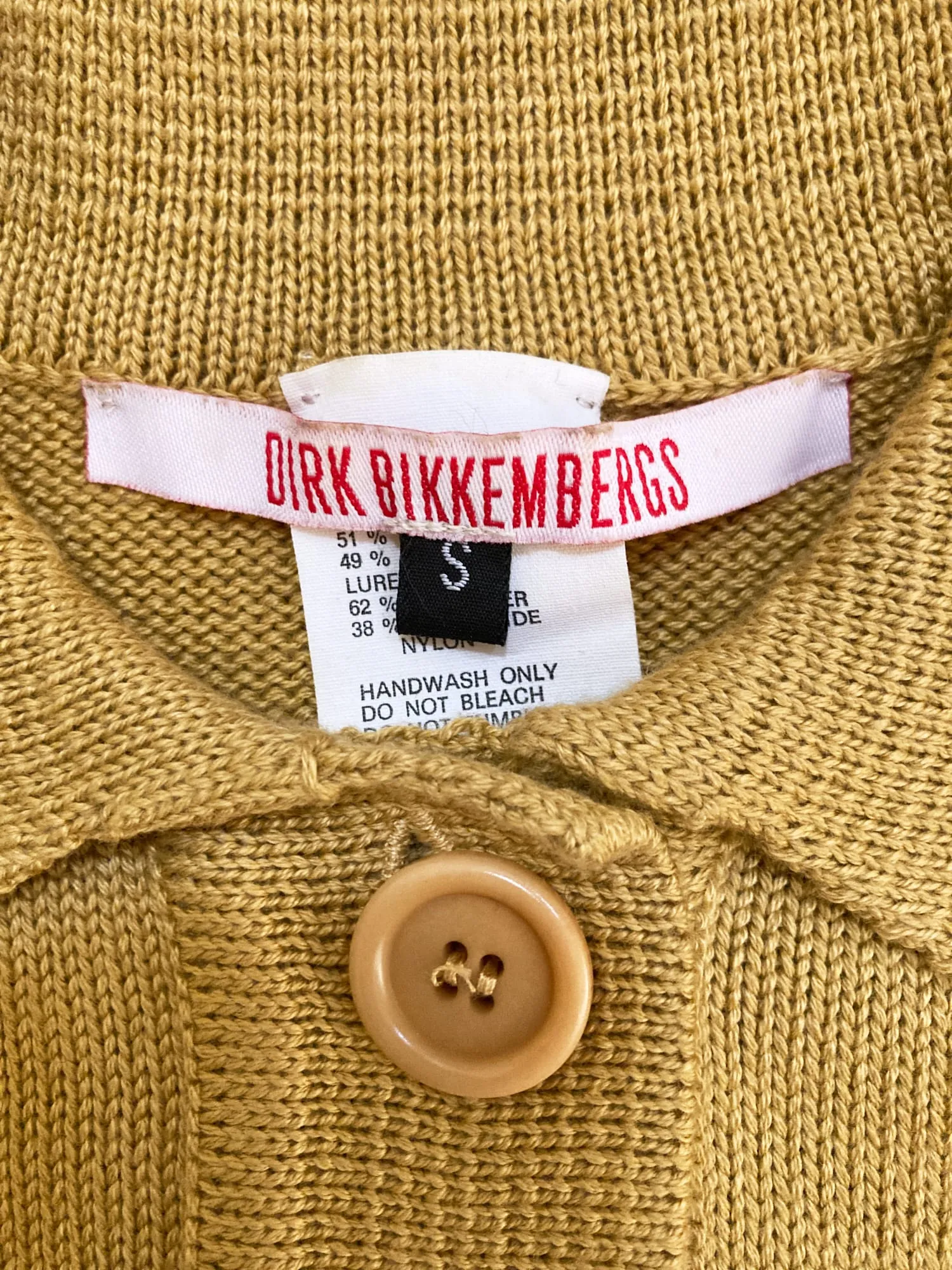 Dirk Bikkembergs 1990s gold knitted polo shirt with lurex threads - S