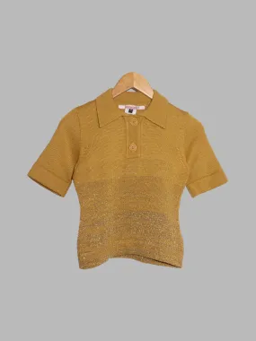 Dirk Bikkembergs 1990s gold knitted polo shirt with lurex threads - S