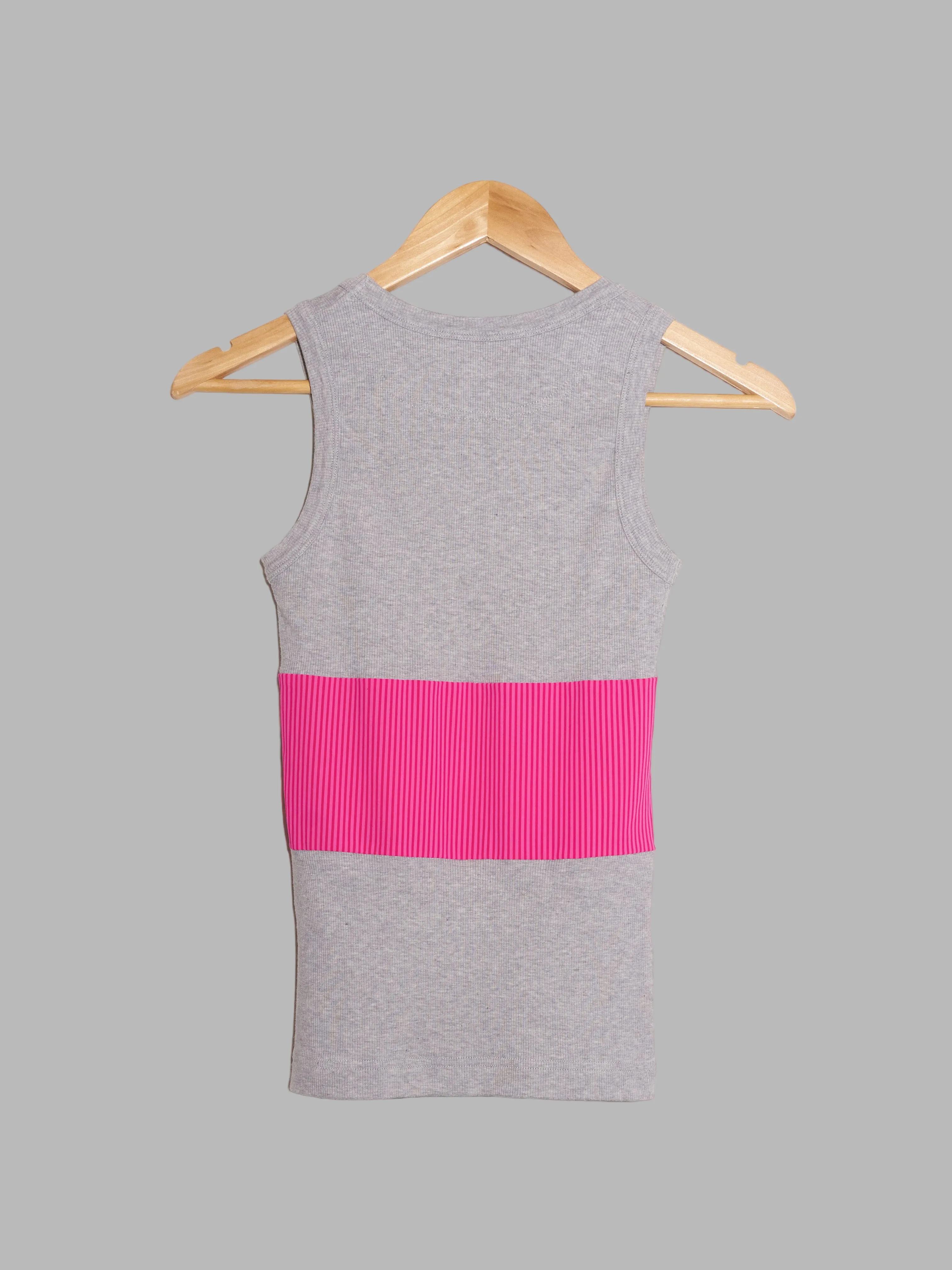 Dirk Bikkembergs grey marle rib knit tank top with striped pink panels