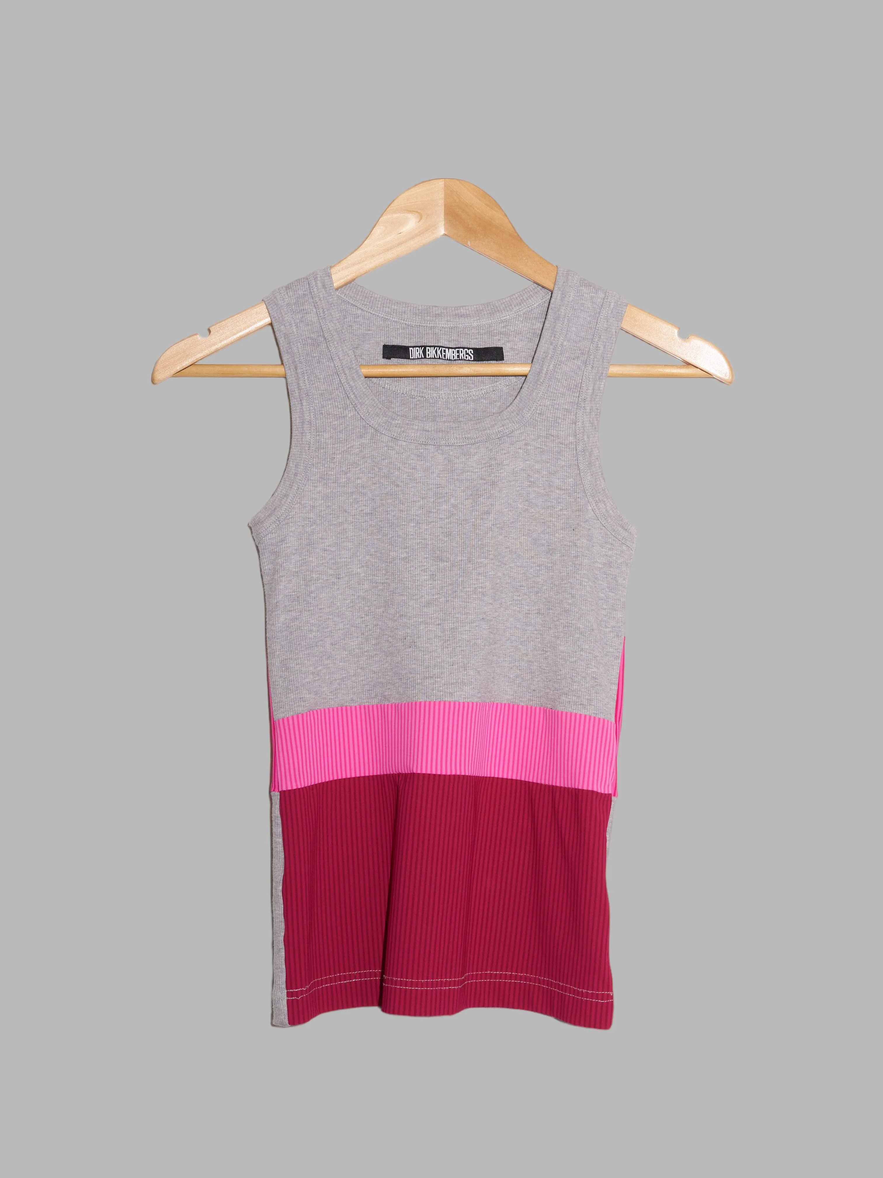 Dirk Bikkembergs grey marle rib knit tank top with striped pink panels