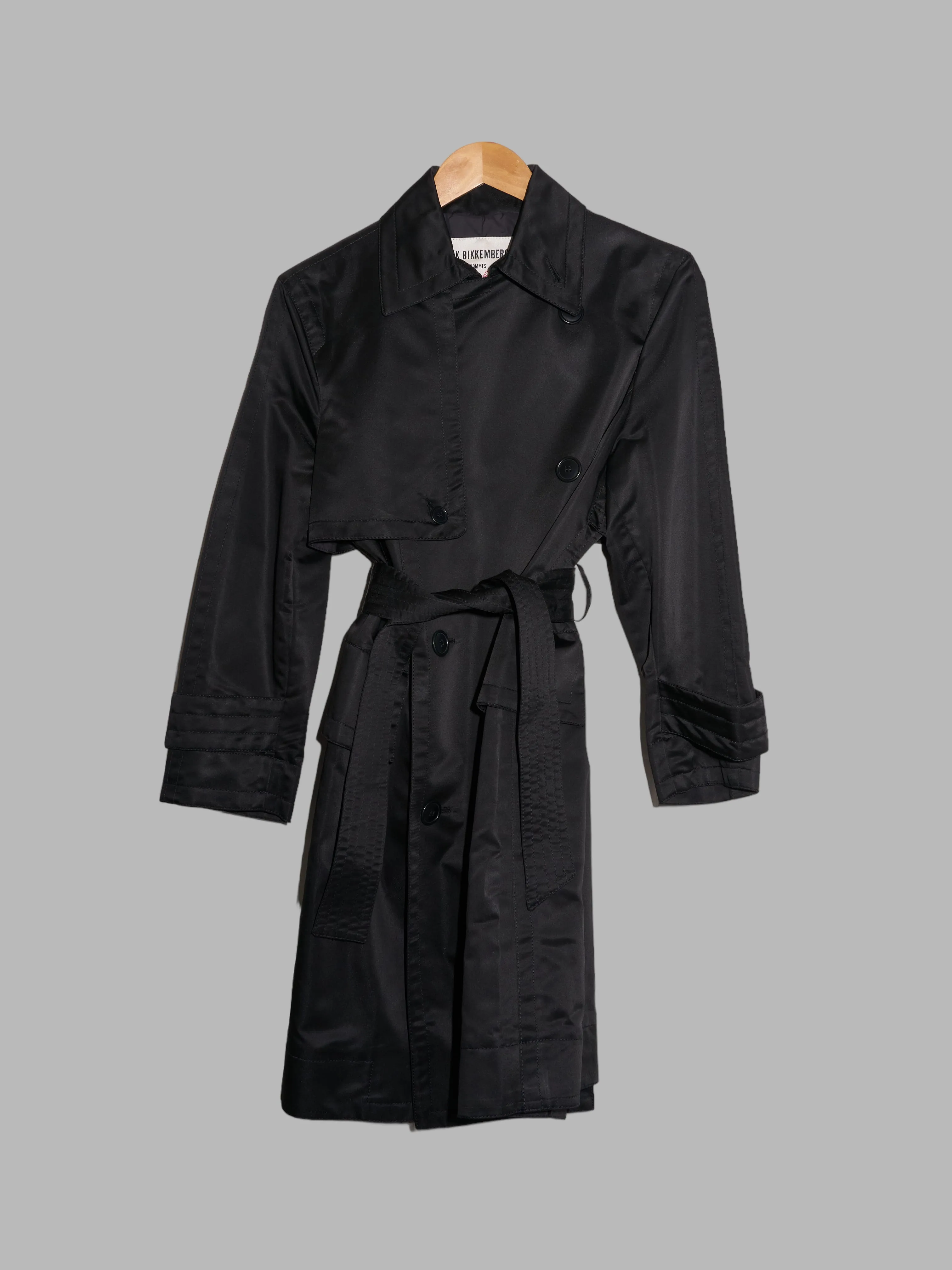 Dirk Bikkembergs Hommes Pour La Femme 1990s black satin trench coat