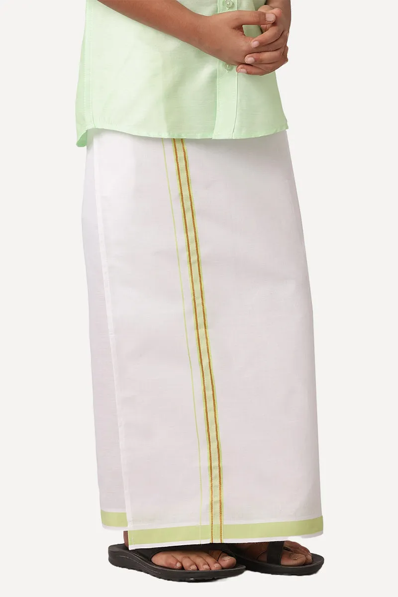 Divine - Pale Green Matching Fixit Dhoti and Shirt 2 in 1 Set For Kids | Uathayam