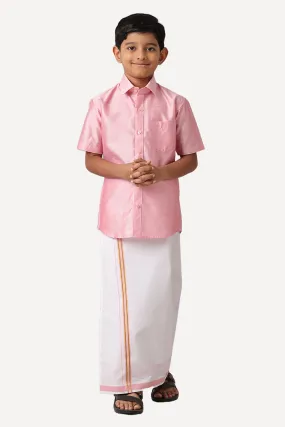 Divine - Pink Matching Fixit Dhoti and Shirt 2 in 1 Set For Kids | Uathayam