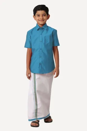 Divine - Ramar Blue Matching Fixit Dhoti and Shirt 2 in 1 Set For Kids | Uathayam