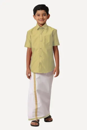 Divine - Tan Matching Fixit Dhoti and Shirt 2 in 1 Set For Kids | Uathayam