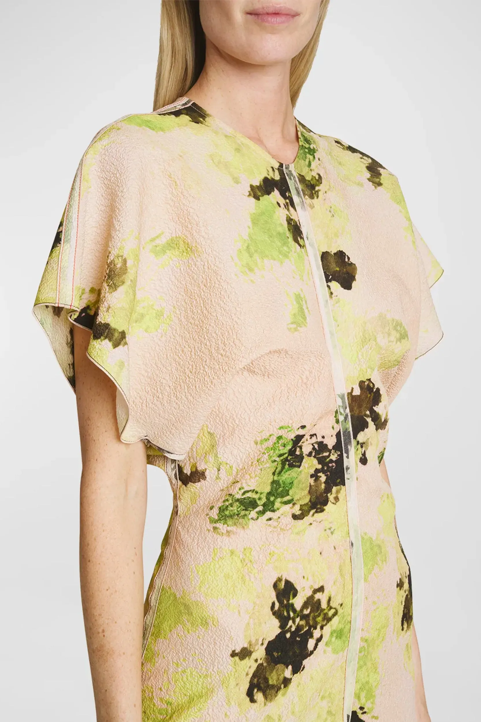 Drape Shoulder Dress in Peach Lime