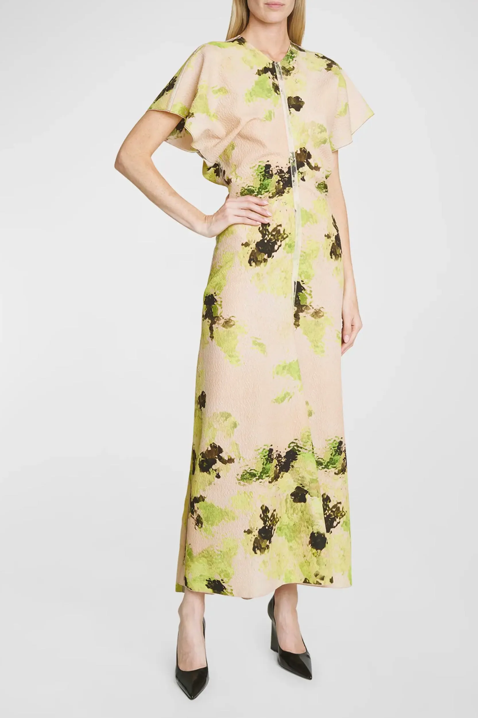 Drape Shoulder Dress in Peach Lime