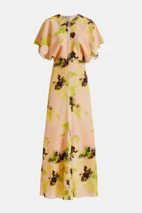 Drape Shoulder Dress in Peach Lime