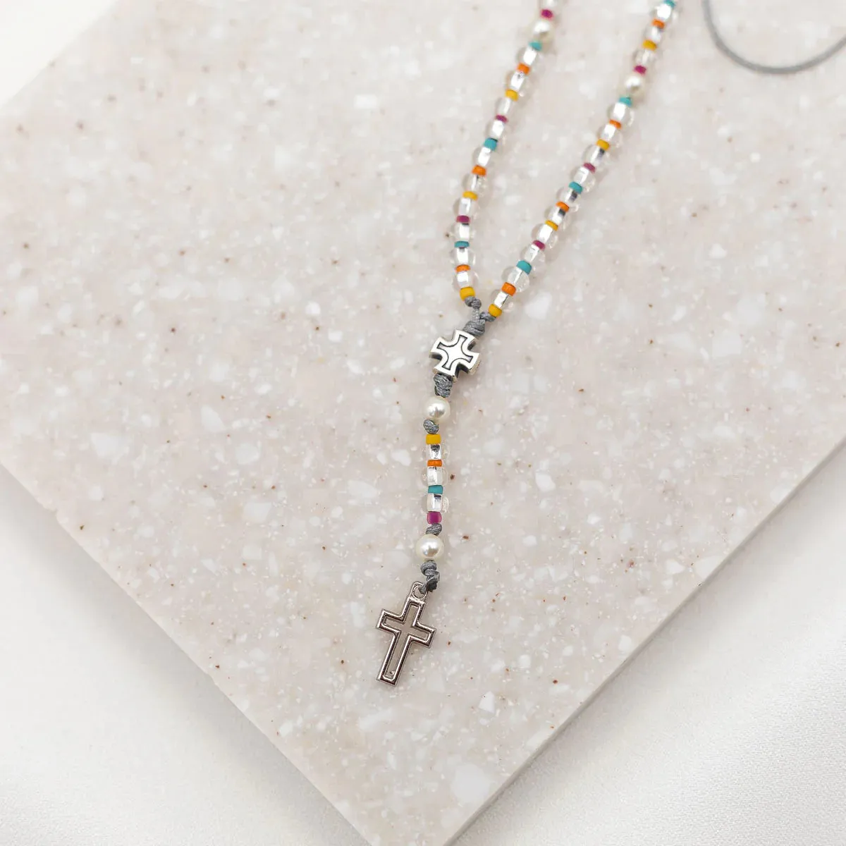 Faith Phone Charm Cross Glass Beads - Multi Color