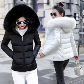 Fashion Black White Women's Winter Jacket Plus Size 6XL Winter Coat Female Parkas Detachable Big Fur Hooded Warm Short Outwear