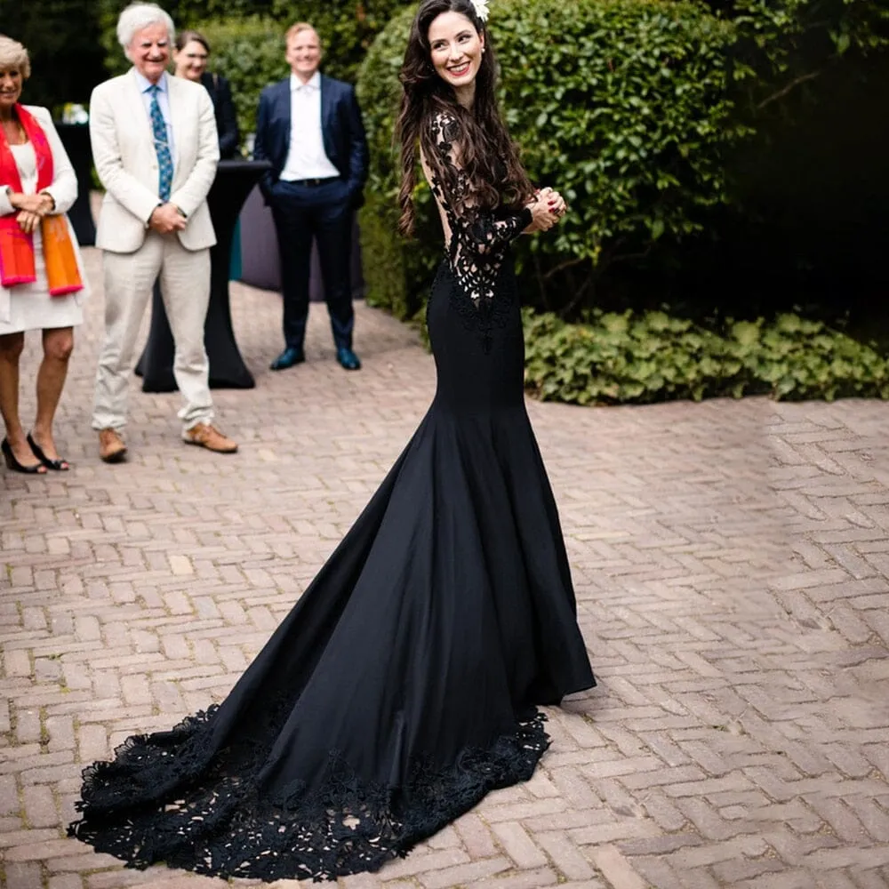 Floral Balck Mermaid Wedding Dress