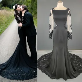 Floral Balck Mermaid Wedding Dress