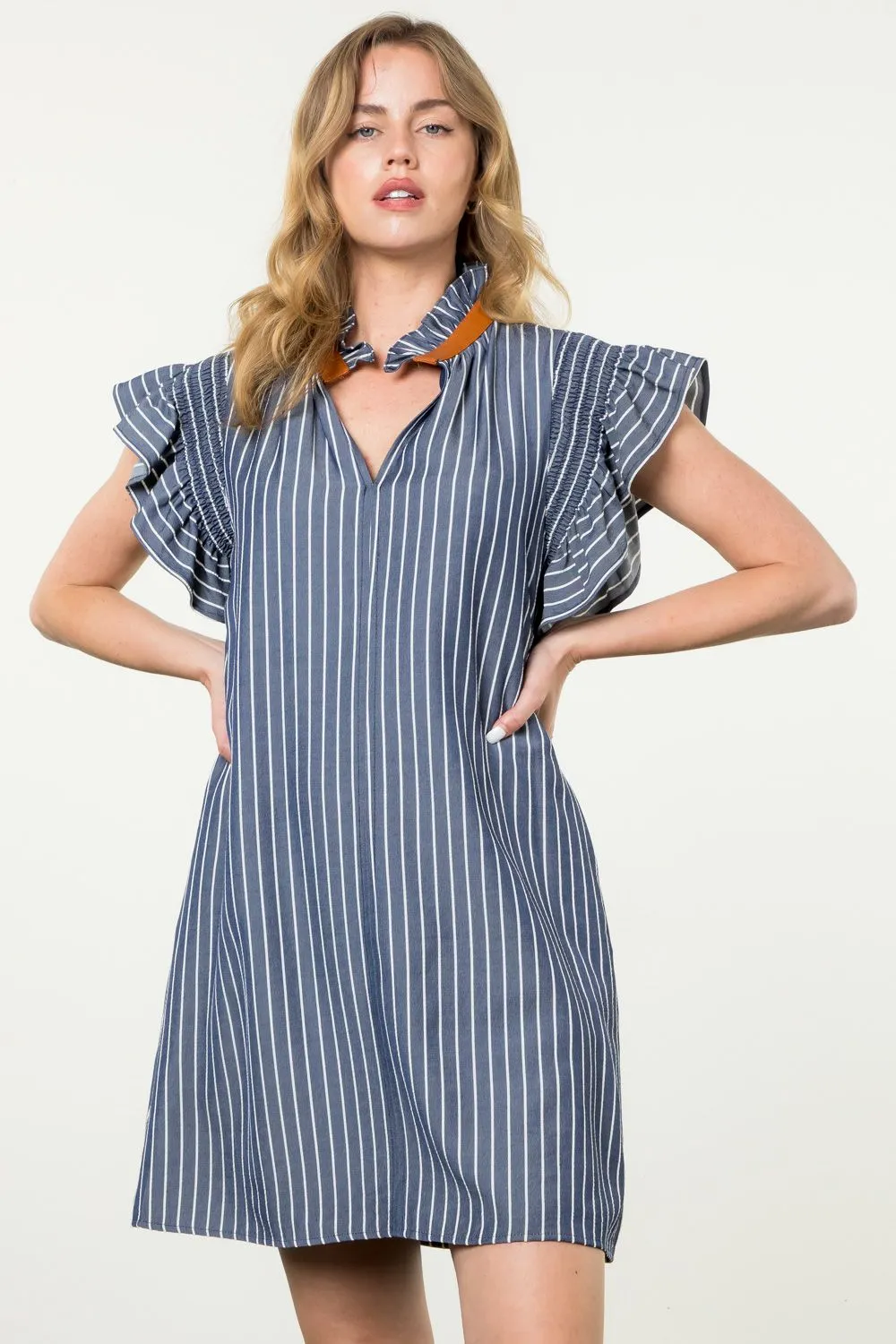 Flutter Sleeve Striped Midi Dress