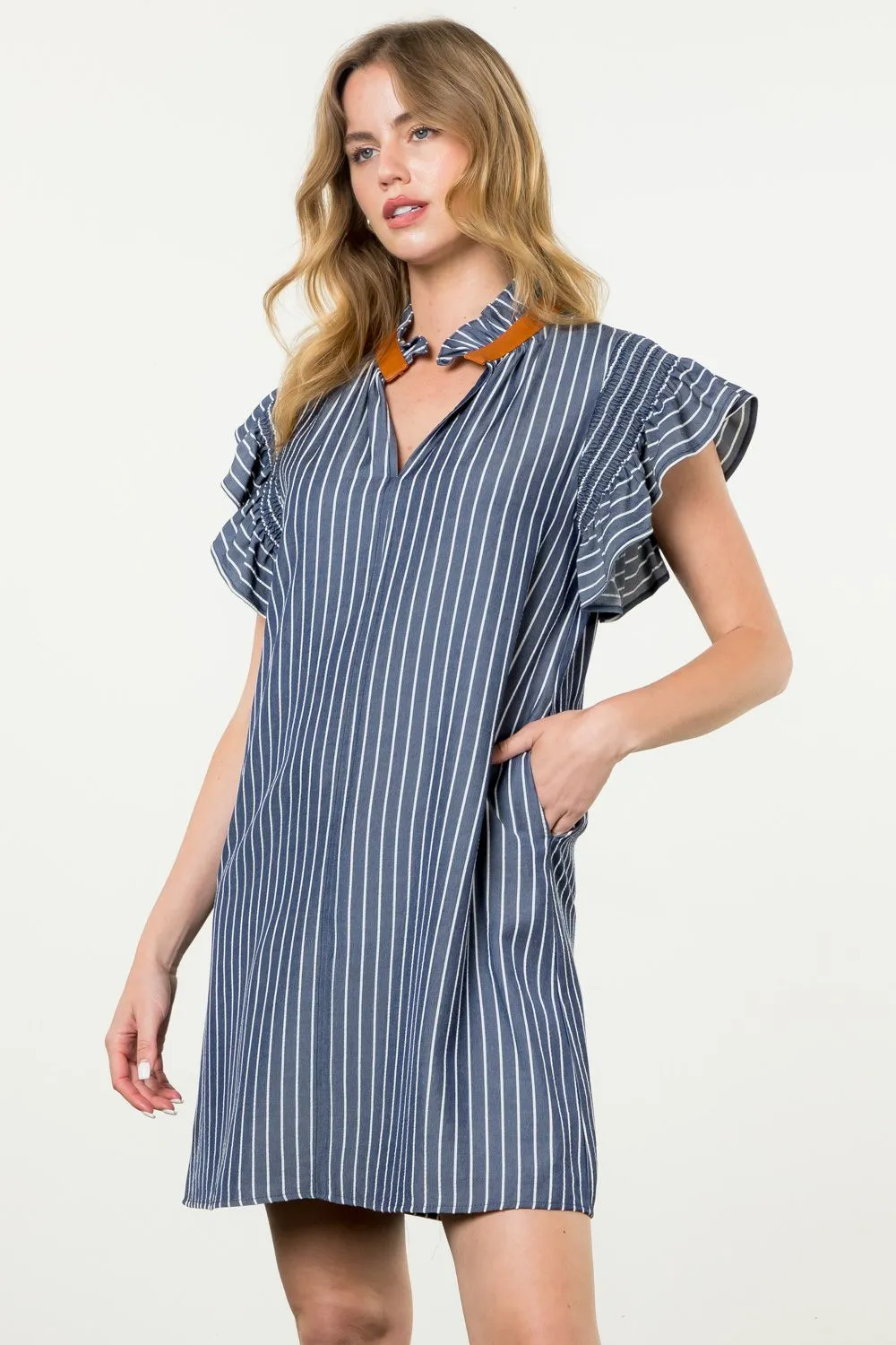 Flutter Sleeve Striped Midi Dress