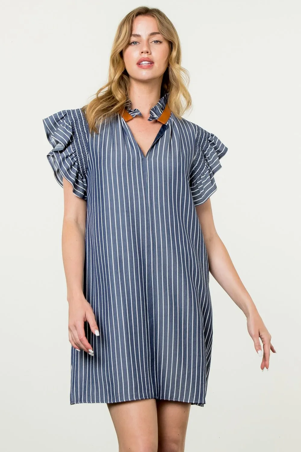 Flutter Sleeve Striped Midi Dress