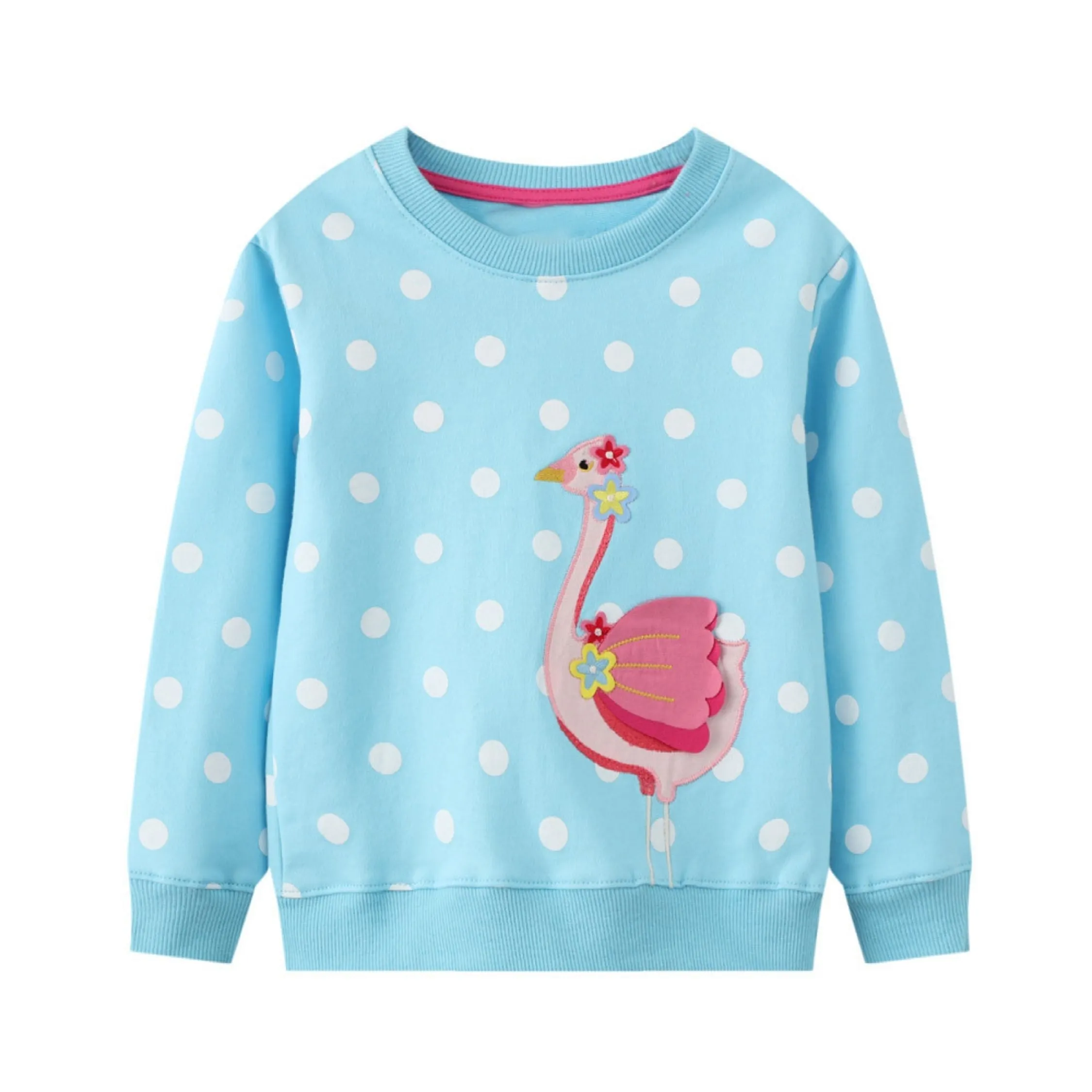 Full Sleeve Flamingo Theme Girls Sweatshirt, Blue