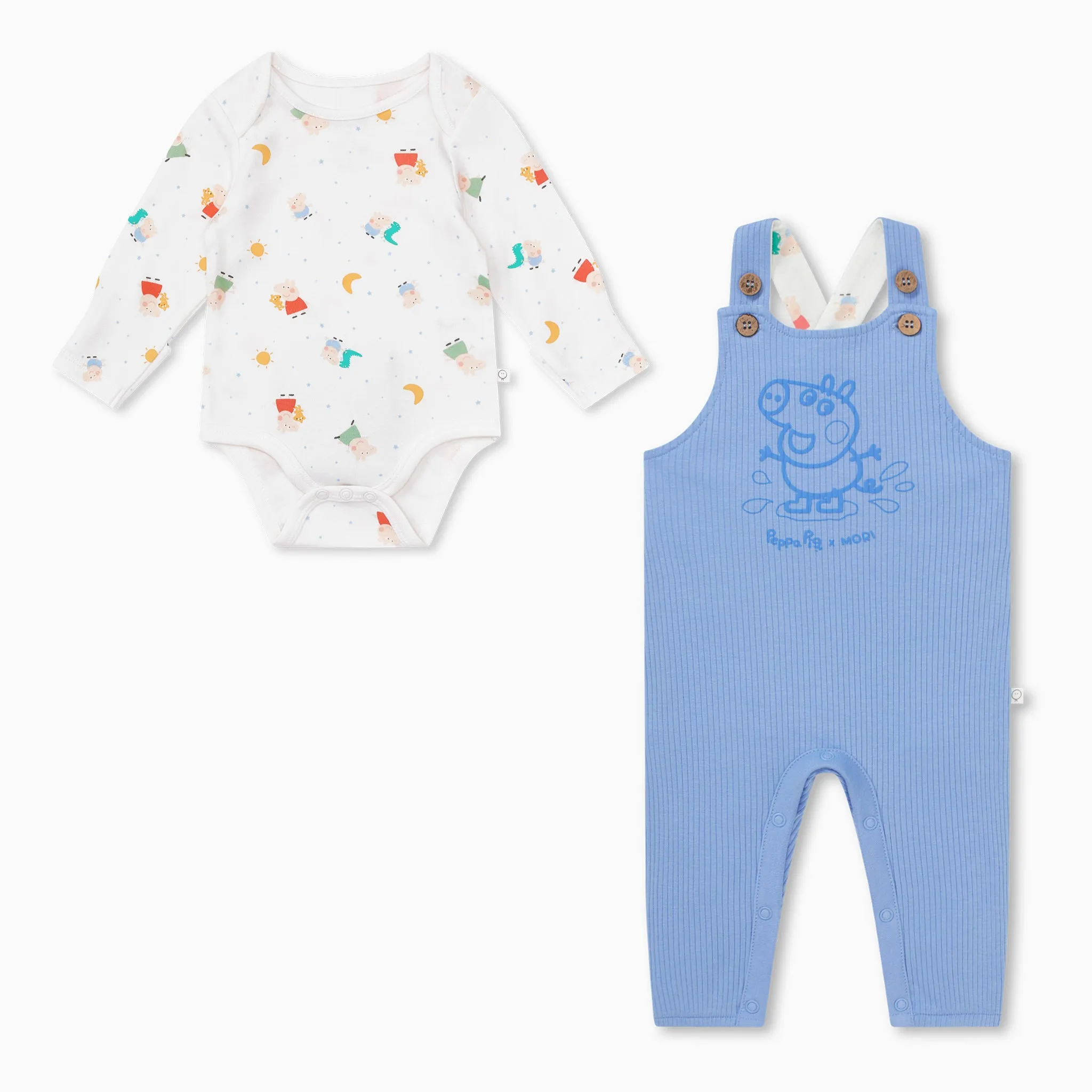 George Pig Ribbed Overalls & Bodysuit Outfit