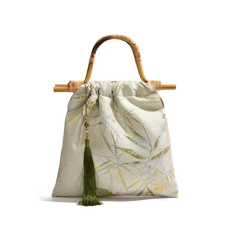 Gold & Green Bamboo Leaf Wristlet Handbag