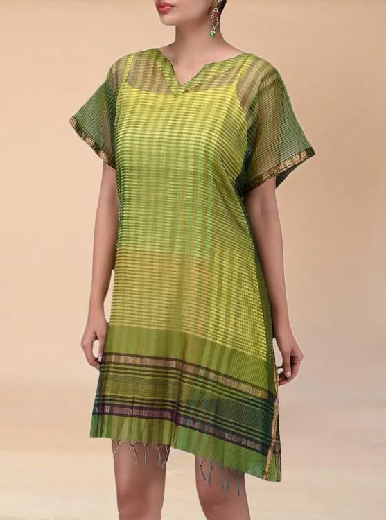 Green Cotton Silk Tunic Dress