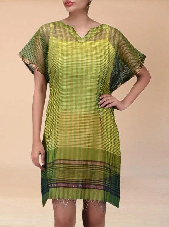 Green Cotton Silk Tunic Dress