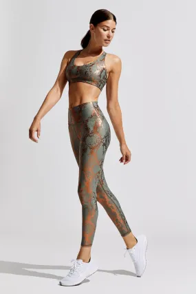 Grey Snakeskin High Waist Ruched Metallic Legging