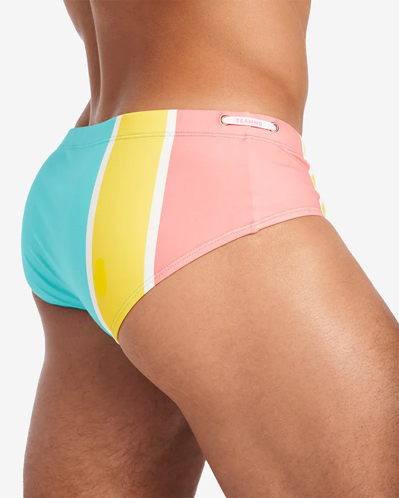 Grid Square Cut Swim Brief - Bondi Stripes