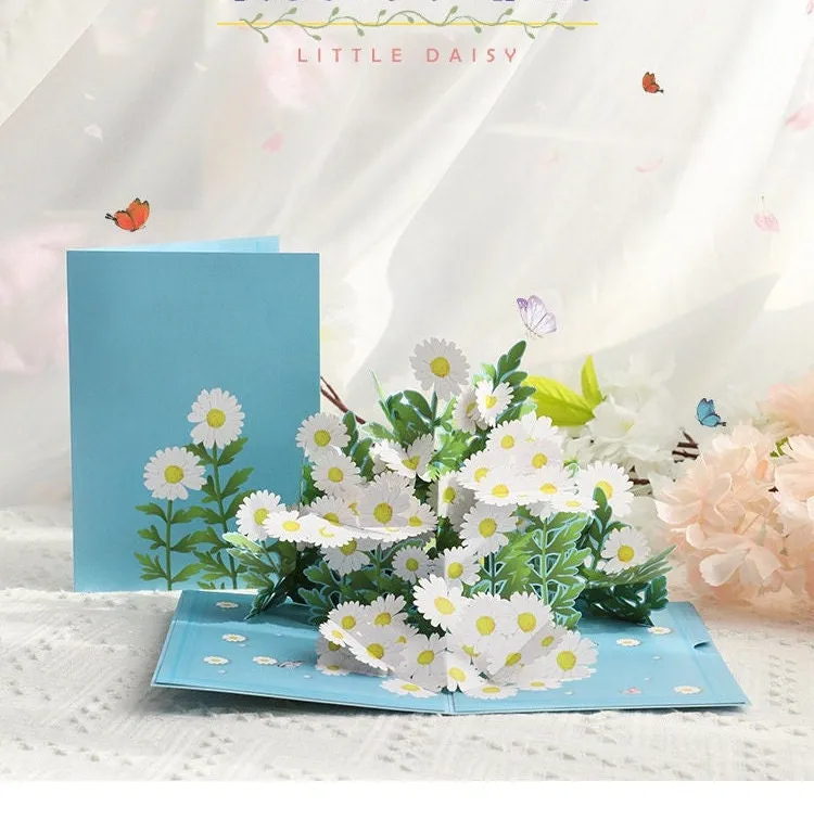 Handmade 3D White Flowers Floral Pop-up Greeting Card- for Thinking of You, Congratulations, Weddings, Thank You & Personalized Gift for her