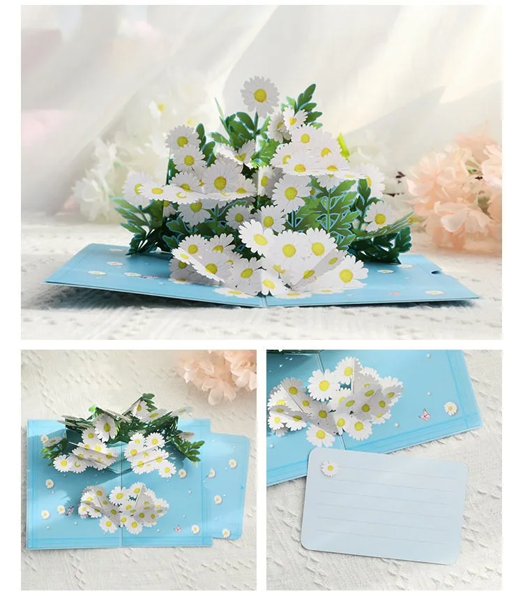 Handmade 3D White Flowers Floral Pop-up Greeting Card- for Thinking of You, Congratulations, Weddings, Thank You & Personalized Gift for her