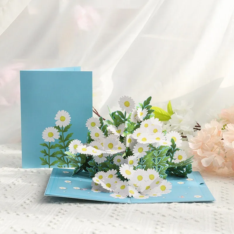 Handmade 3D White Flowers Floral Pop-up Greeting Card- for Thinking of You, Congratulations, Weddings, Thank You & Personalized Gift for her