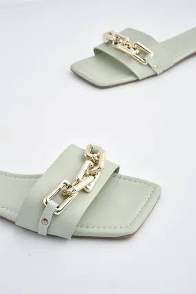 Harlow Statement Chain Flat Sandal in Mint