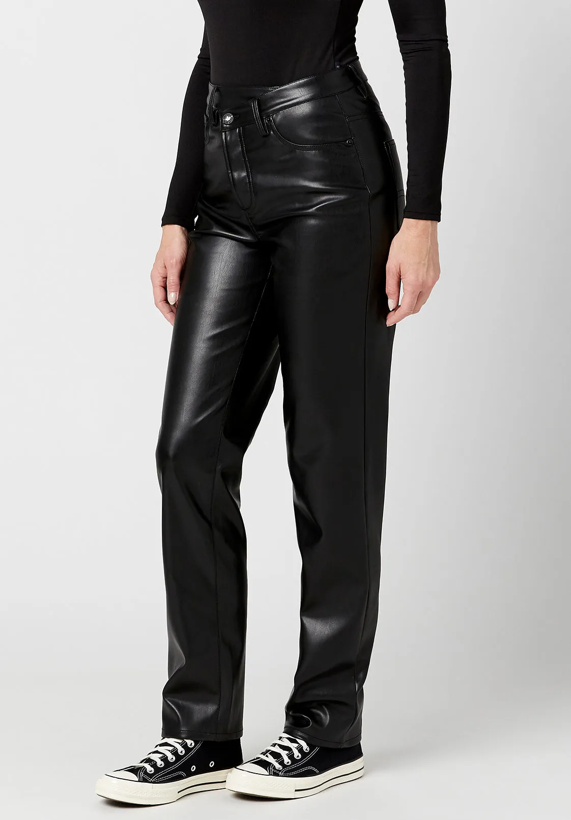 High Rise Jessie Women's Pleather Pants in Black - BL15851