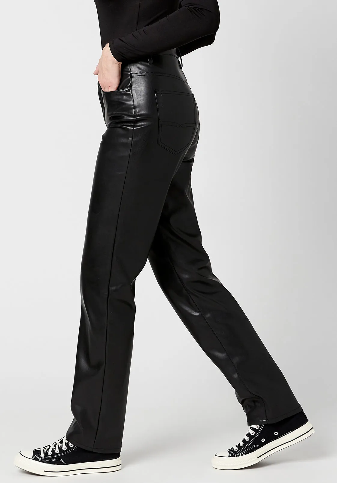 High Rise Jessie Women's Pleather Pants in Black - BL15851