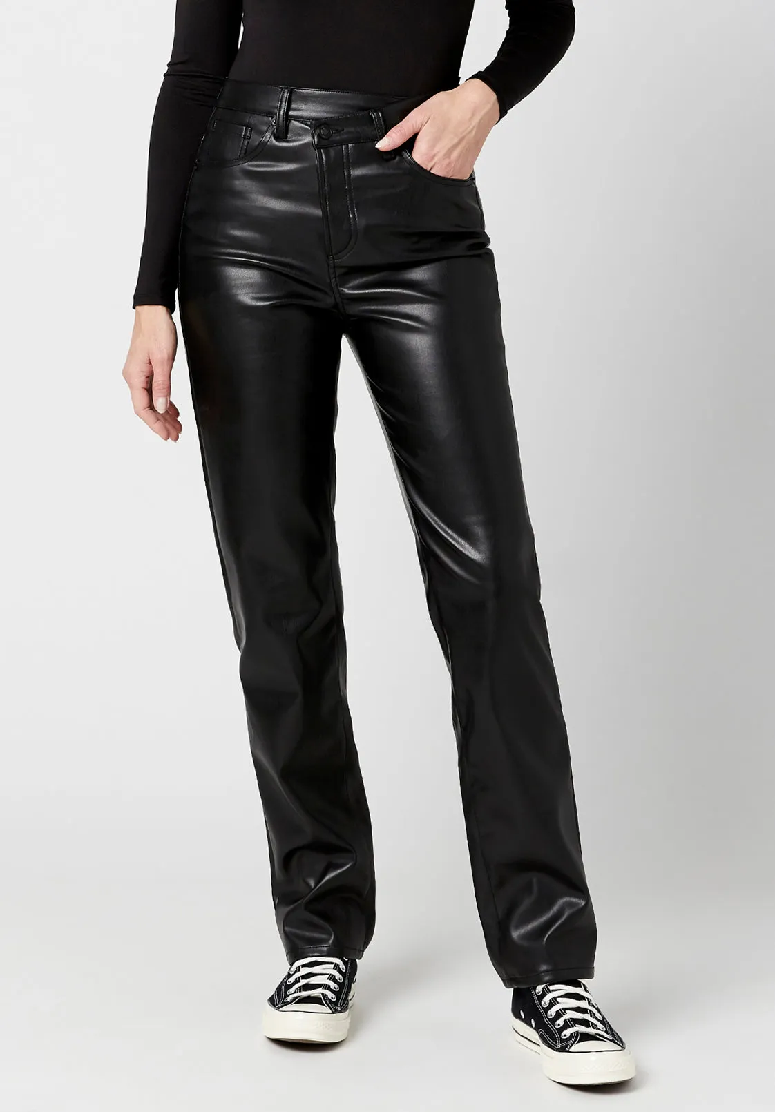 High Rise Jessie Women's Pleather Pants in Black - BL15851